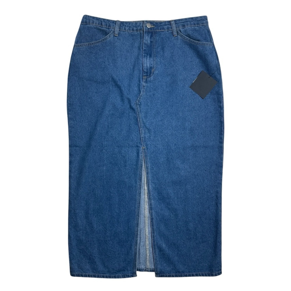Lulu’s Darling Trend Medium Wash Denim Midi Skirt Womens XL